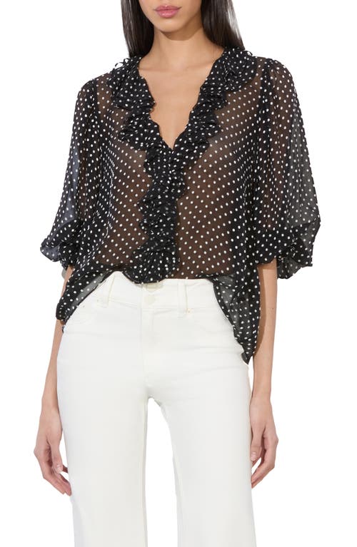 Alice And Olivia Alice + Olivia Betsie Clip Dot Ruffle Sheer Silk Blend Top