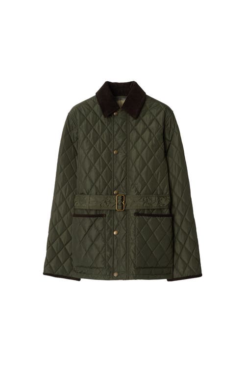 Burberry Quilted Nylon Jacket With Belt In Green