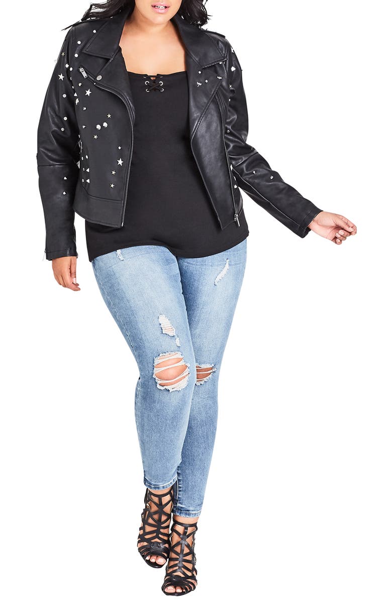 City Chic Rock Stud Jacket, Alternate, color, 