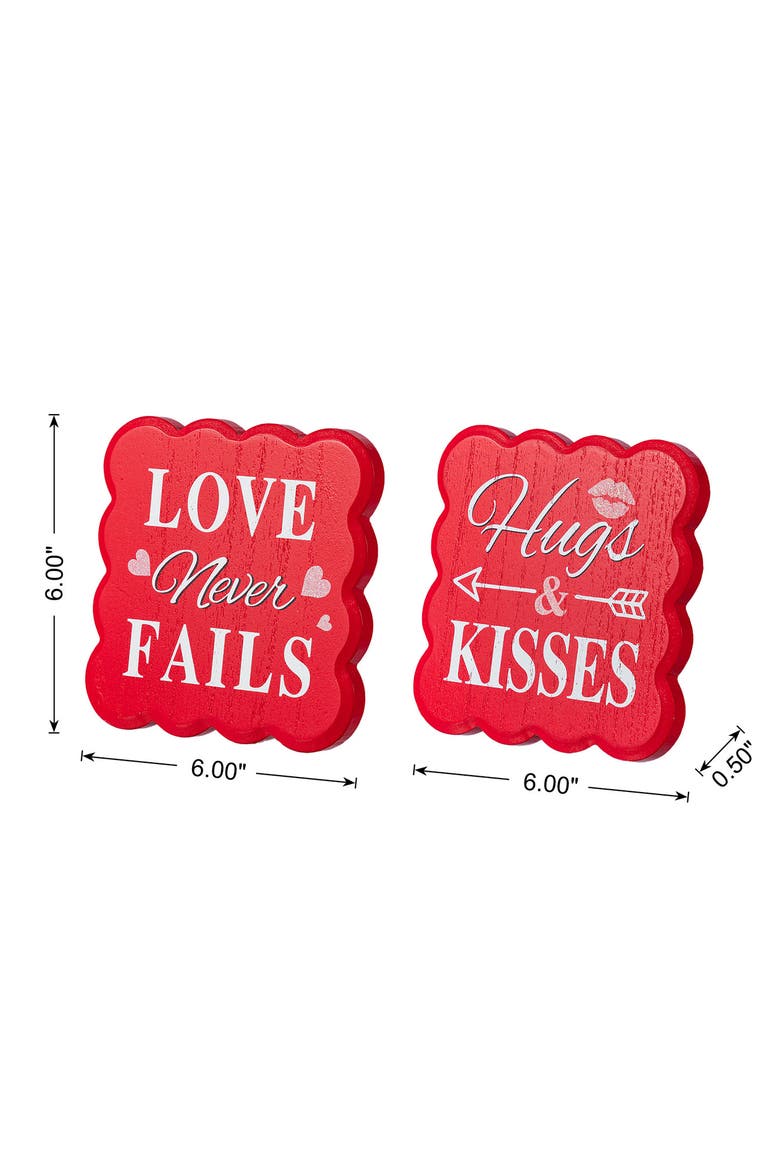 6"H Set of 2 Valentine's Wooden Table Decor, Alternate, color, Red