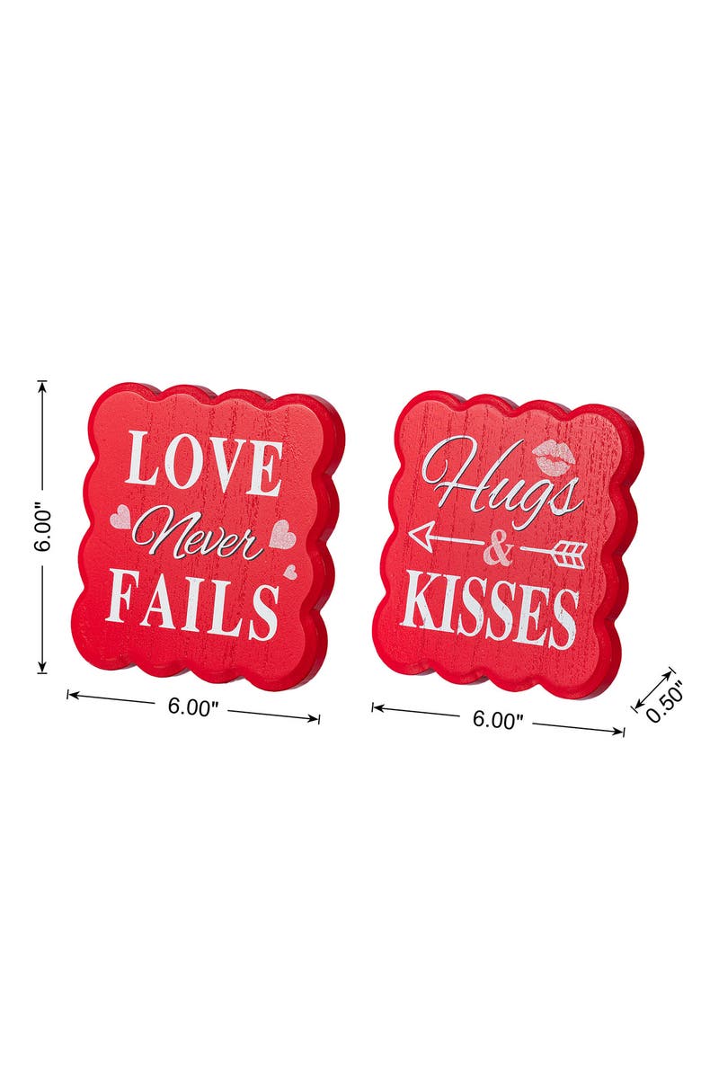 Glitzhome 6"H Set of 2 Valentine's Wooden Table Decor, Alternate, color, Red