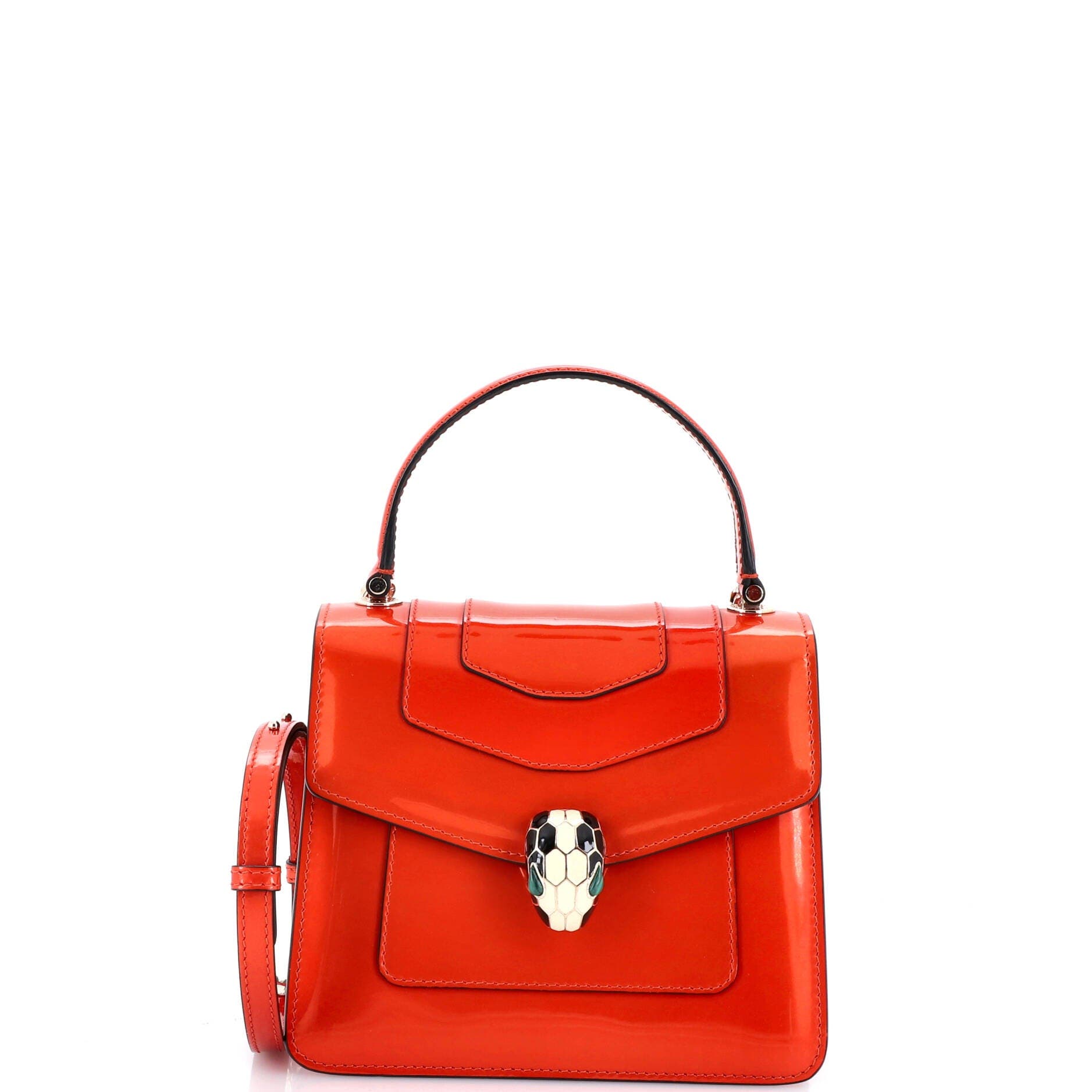 Serpenti Top Handle Bag Patent Small, Main, color, Orange