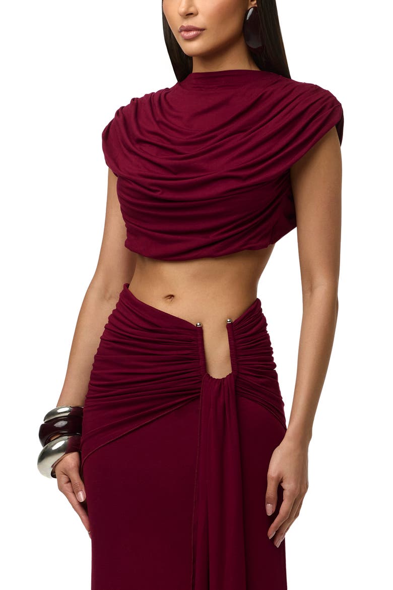 Smooth Draped Crop Top, Alternate, color, SANGRIA