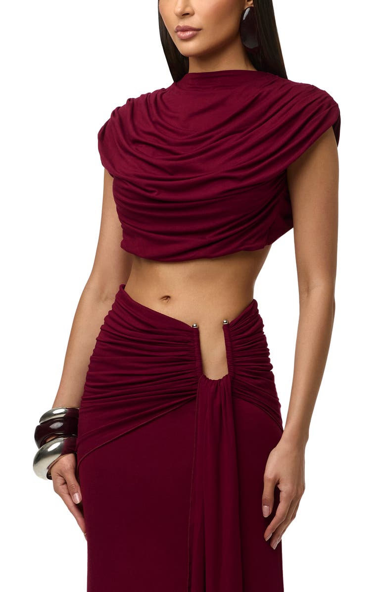 Naked Wardrobe Smooth Draped Crop Top, Alternate, color, Sangria