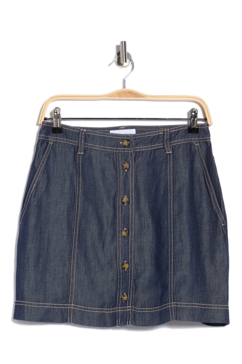 Seamed Button Front Miniskirt, Main, color, DARK DENIM