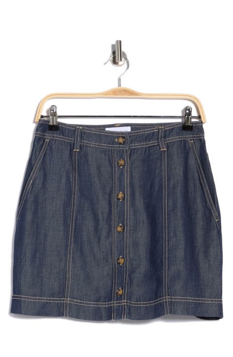 Seamed Button Front Miniskirt