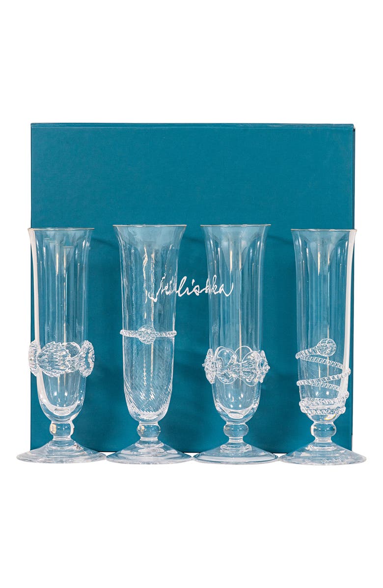 Juliska Heritage Set of 4 Assorted Champagne Flutes, Alternate, color, Clear