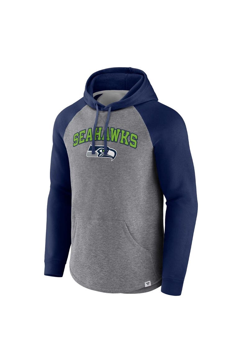 Men's Fanatics Heathered Gray/College Navy Seattle Seahawks By Design Raglan Pullover Hoodie, Alternate, color, Heather Gray