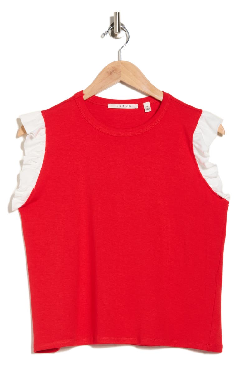Ruffle Sleeveless Top, Alternate, color, RED/ BLACK