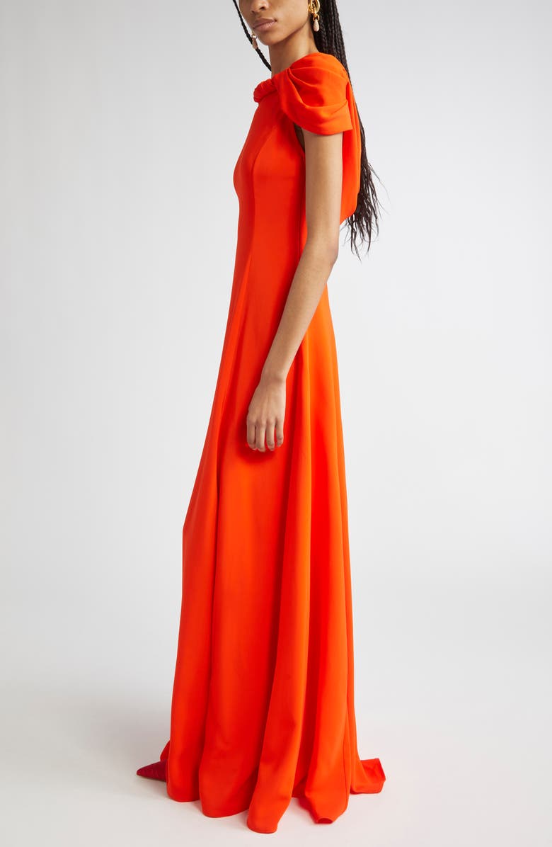 Oscar de la Renta Twist Detail Cap Sleeve Stretch Cady Gown, Alternate, color, Carnelian