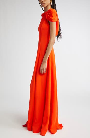 Twist Detail Cap Sleeve Stretch Cady Gown