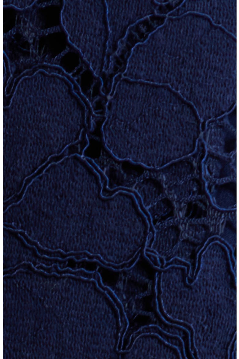 Faux Pearl & Rhinestone Detail Floral Lace Cocktail Midi Dress, Alternate, color, NAVY