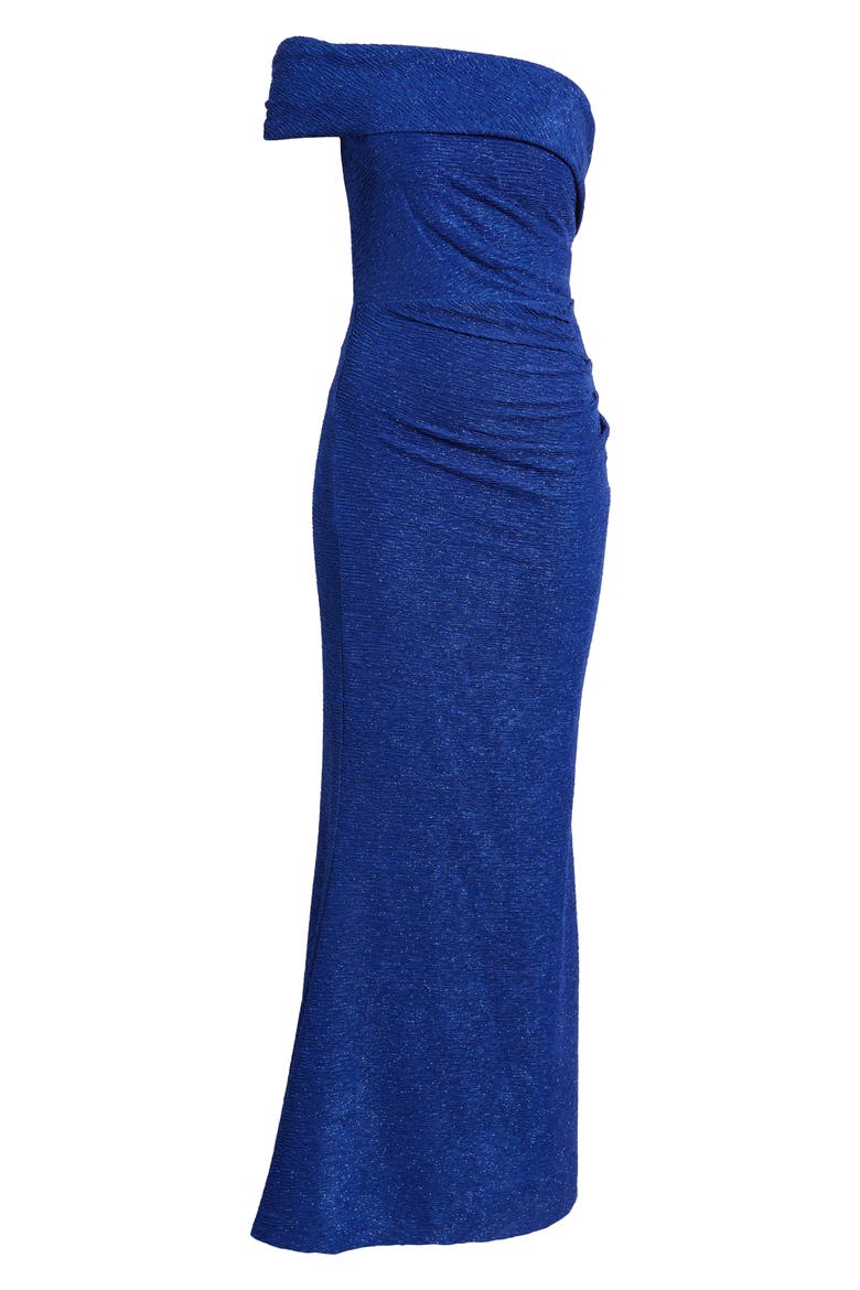 Metallic Off the Shoulder Gown, Alternate, color, COBALT
