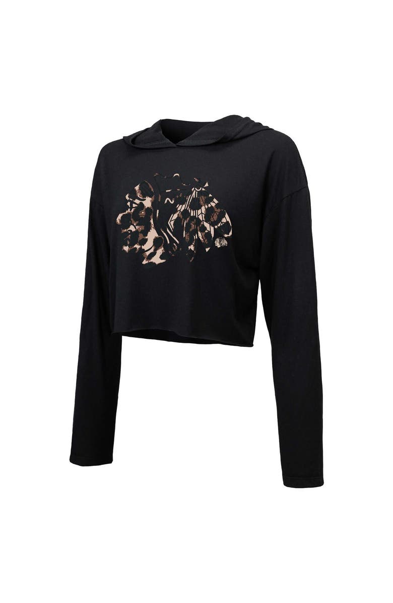 Majestic Threads Women's Majestic Threads Connor Bedard Black Chicago Blackhawks Leopard Print Name & Number Cropped Pullover Hoodie, Alternate, color, 