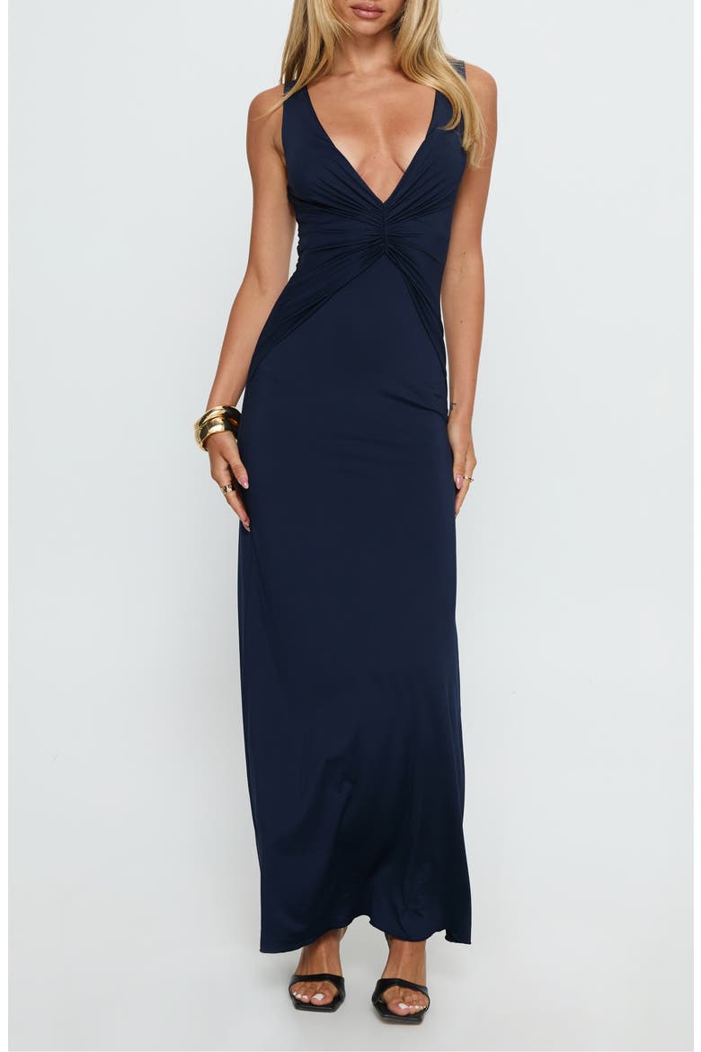 Frederica Plunge Neck Maxi Dress, Main, color, NAVY