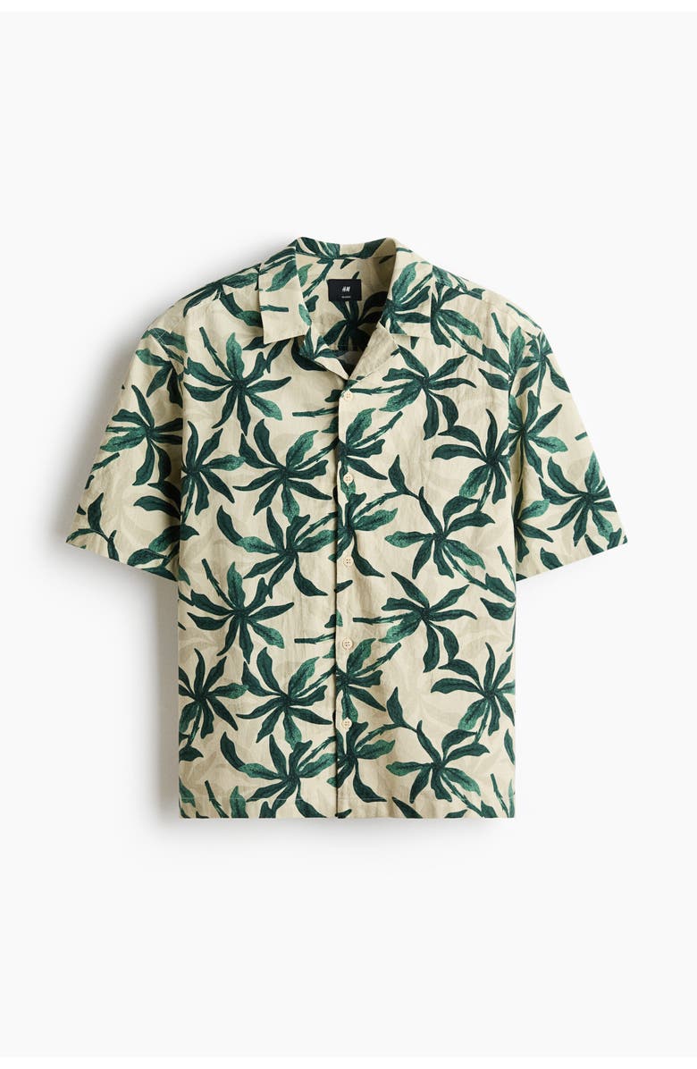 H&M Relaxed Fit Cotton Resort Shirt, Main, color, Dark Green/Patterned
