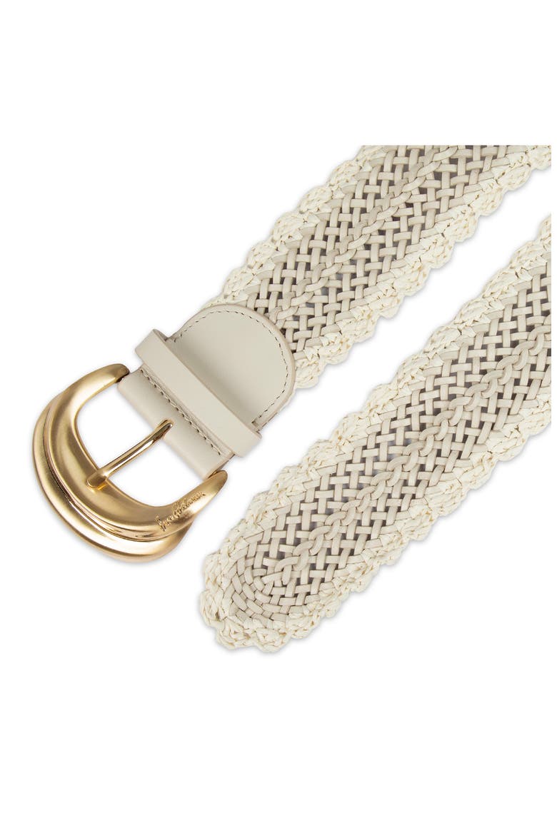 Woven Leather & Raffia Wide Belt, Alternate, color, BONE