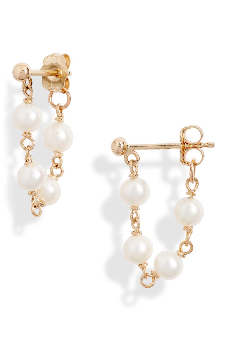 Pearl Chain Wrap Earrings, Main, color, YELLOW GOLD
