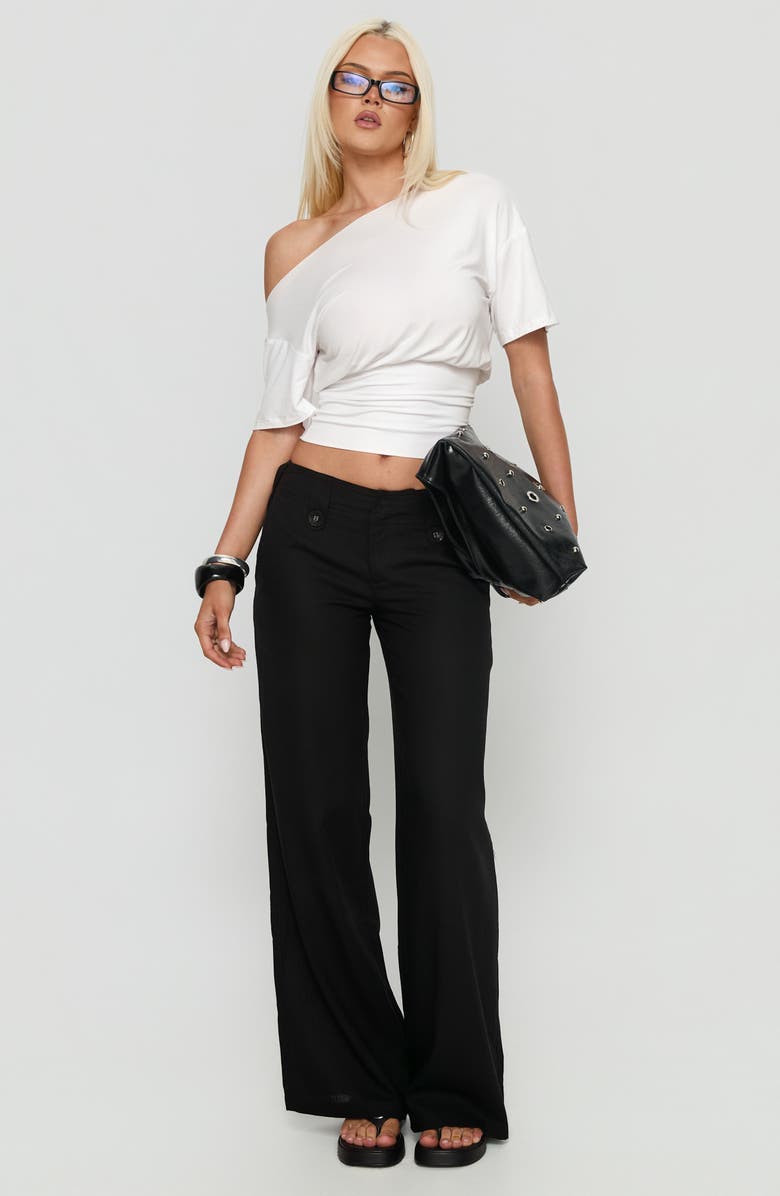 Princess Polly Pedra Low Rise Cotton & Linen Wide Leg Pants, Alternate, color, Black