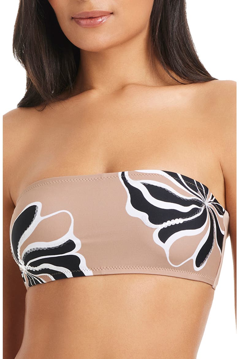 Sequin Floral Bandeau Bikini Top, Main, color, TOASTED COCONUT