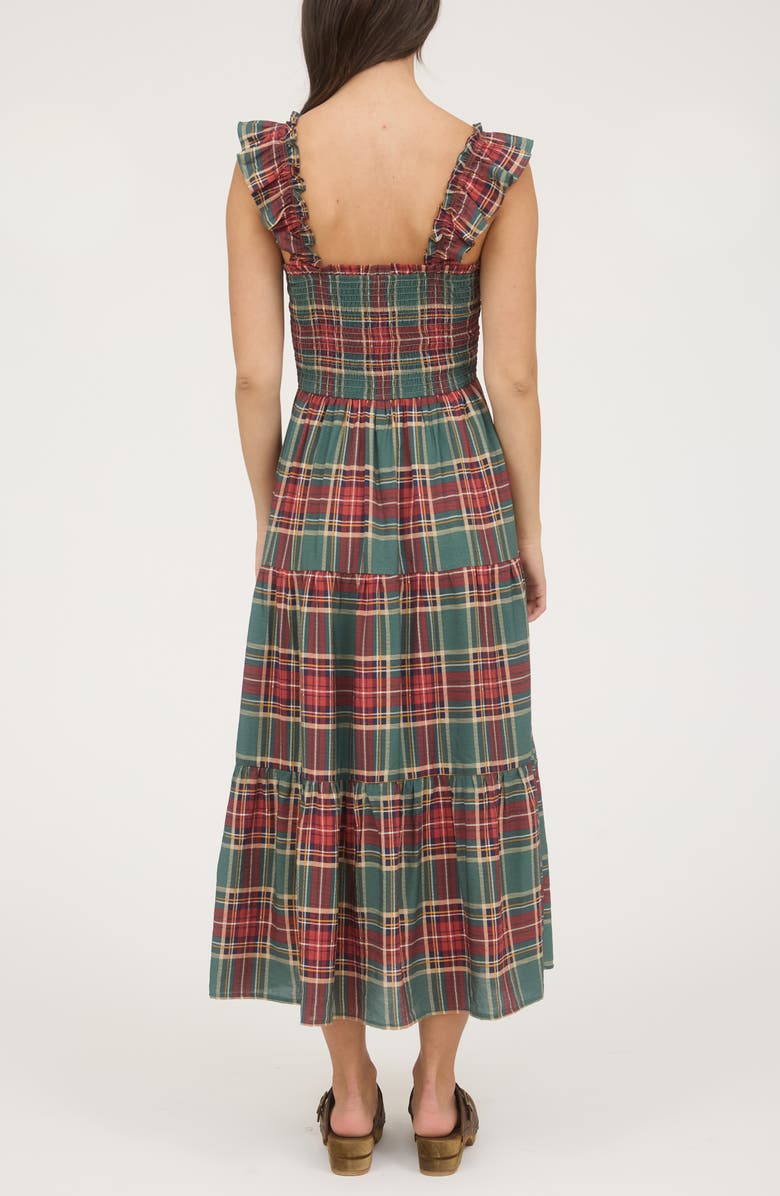 Blu Pepper Plaid Ruffle Midi Dress, Alternate, color, Green Multi