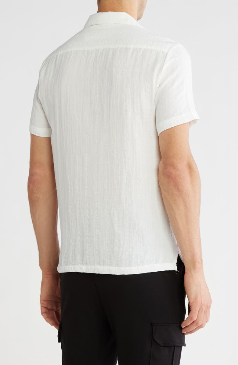 DENIM AND FLOWER Textured Short Sleeve Button-Up Shirt, Alternate, color, Off White