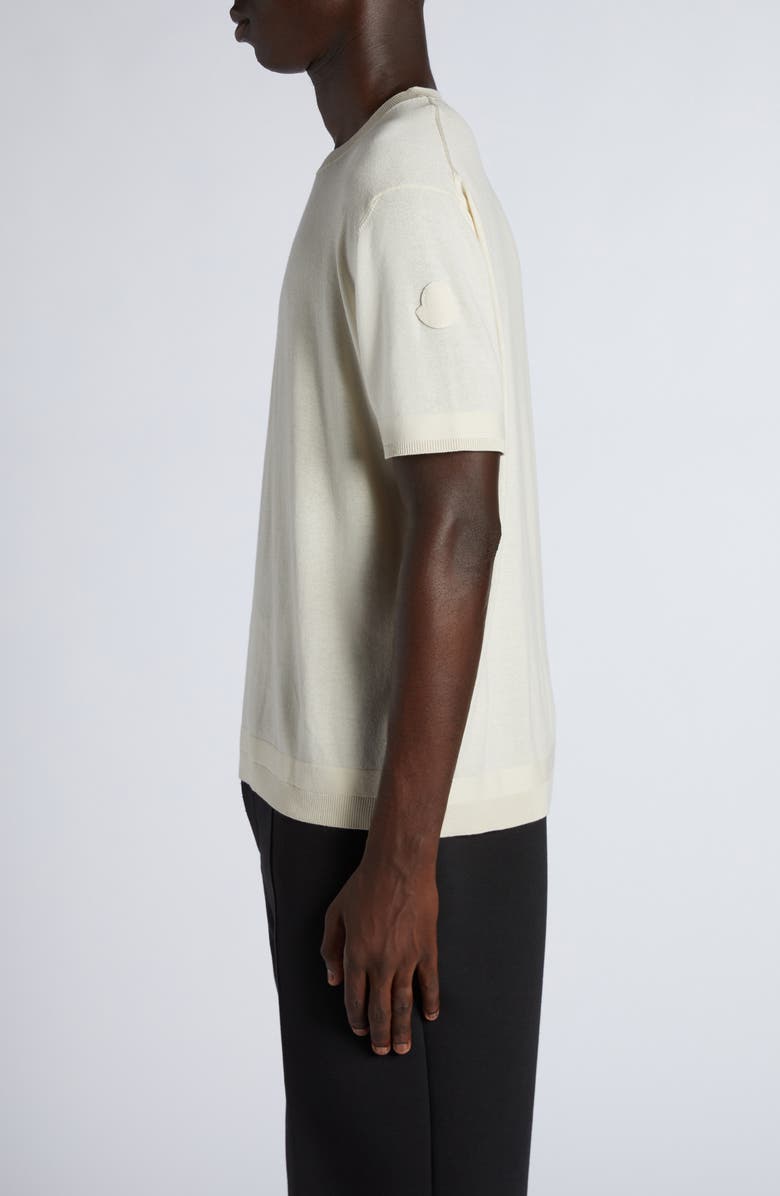 Moncler Logo Patch Silk & Cotton Crewneck Sweater, Alternate, color, Silk White