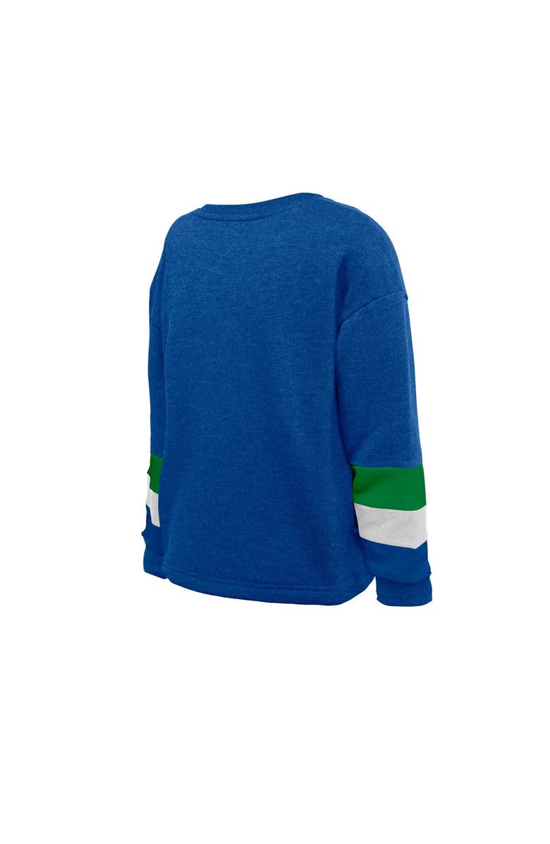 5TH AND OCEAN BY NEW ERA Youth Girls 5th & Ocean by New Era  Blue Seattle Sounders FC High-Low Crewneck Sweatshirt, Alternate, color, 