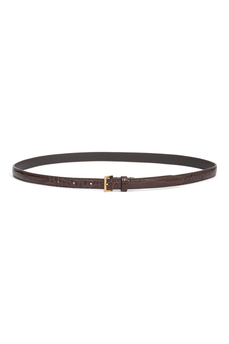 The Petite Square Buckle Croc Embossed Leather Belt, Main, color, POMEGRNATE CROC
