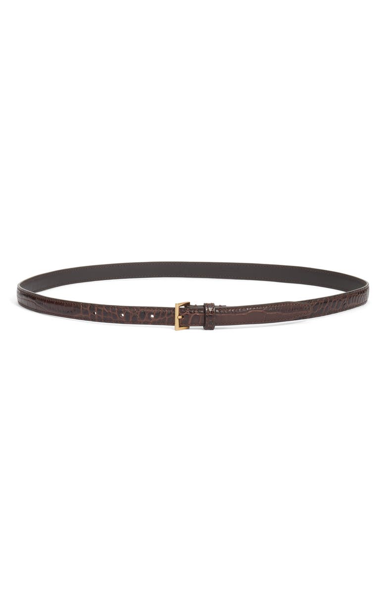 FRAME The Petite Square Buckle Croc Embossed Leather Belt, Main, color, Pomegrnate Croc