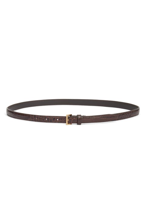 The Petite Square Buckle Croc Embossed Leather Belt