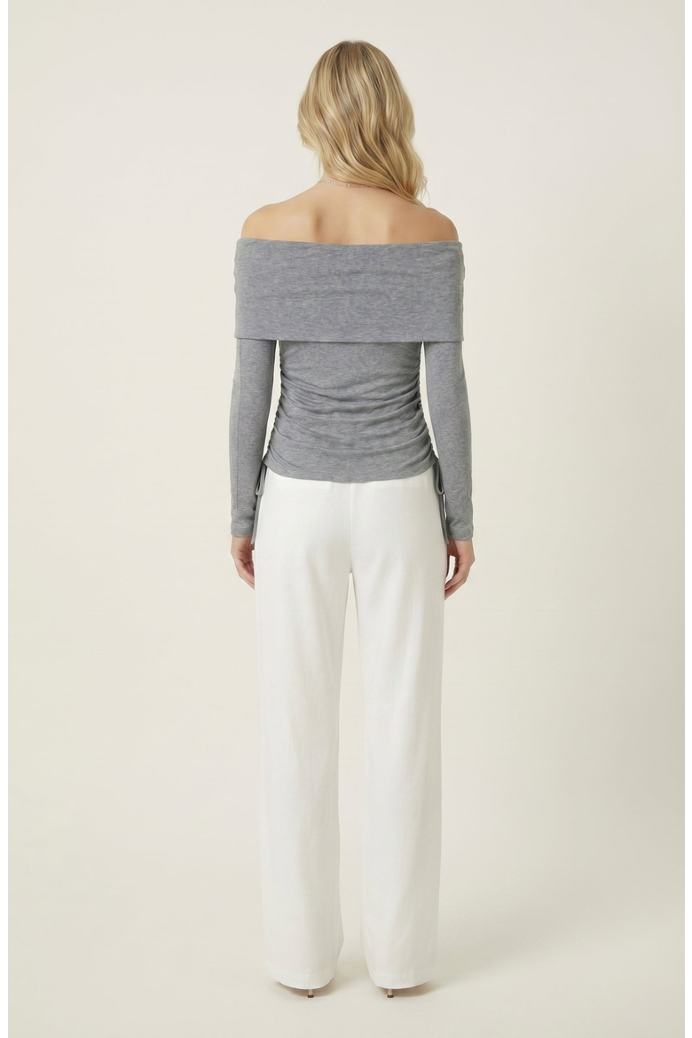 Off Shoulder Side Ruched Long Sleeve Top, Alternate, color, Heather Grey