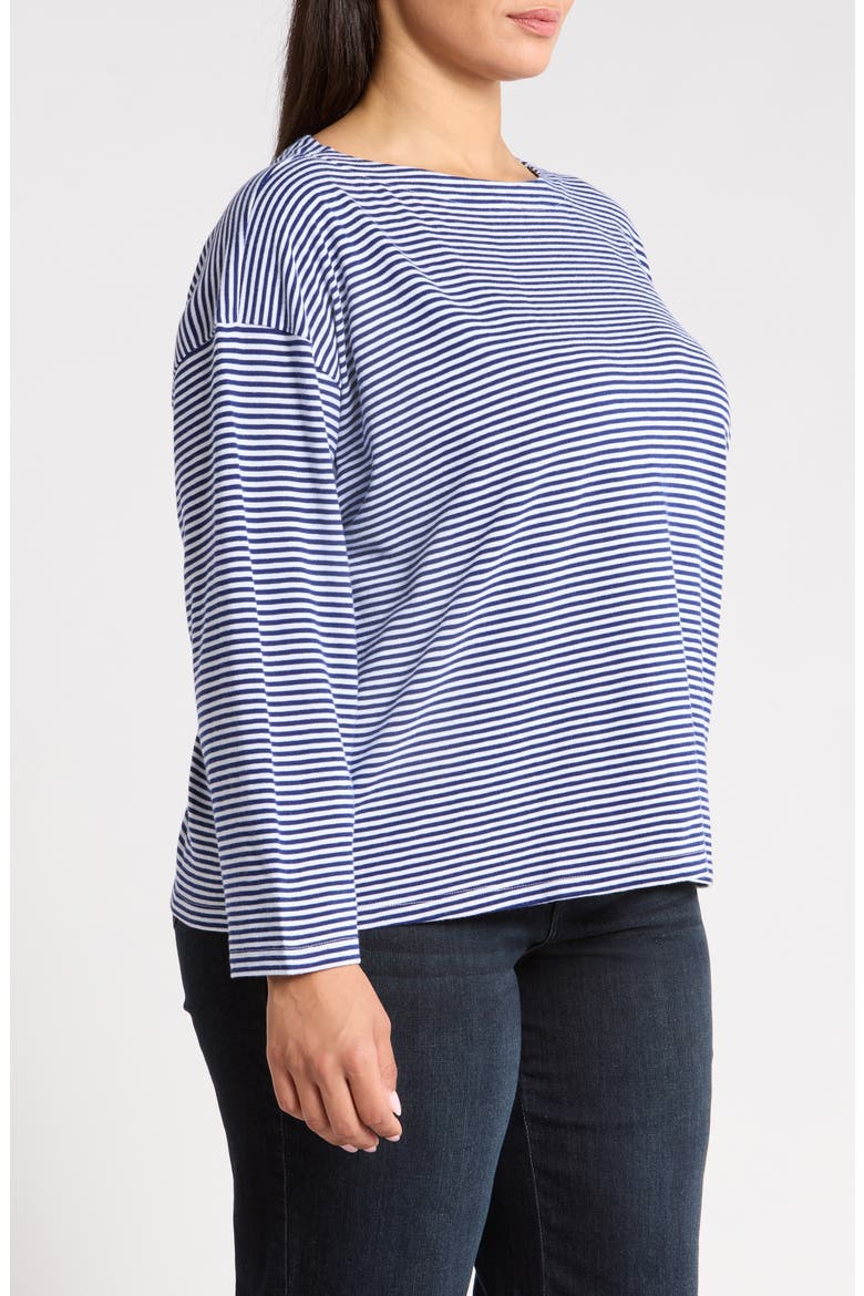 Striped Bateau Neck Boxy Organic Cotton Top, Alternate, color, INFINITY