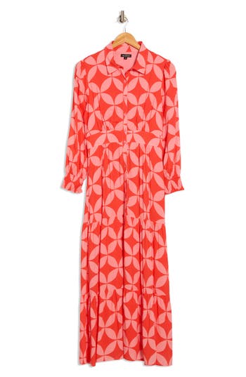 Area Stars Long Sleeve Midi Shirt Dress In Multi
