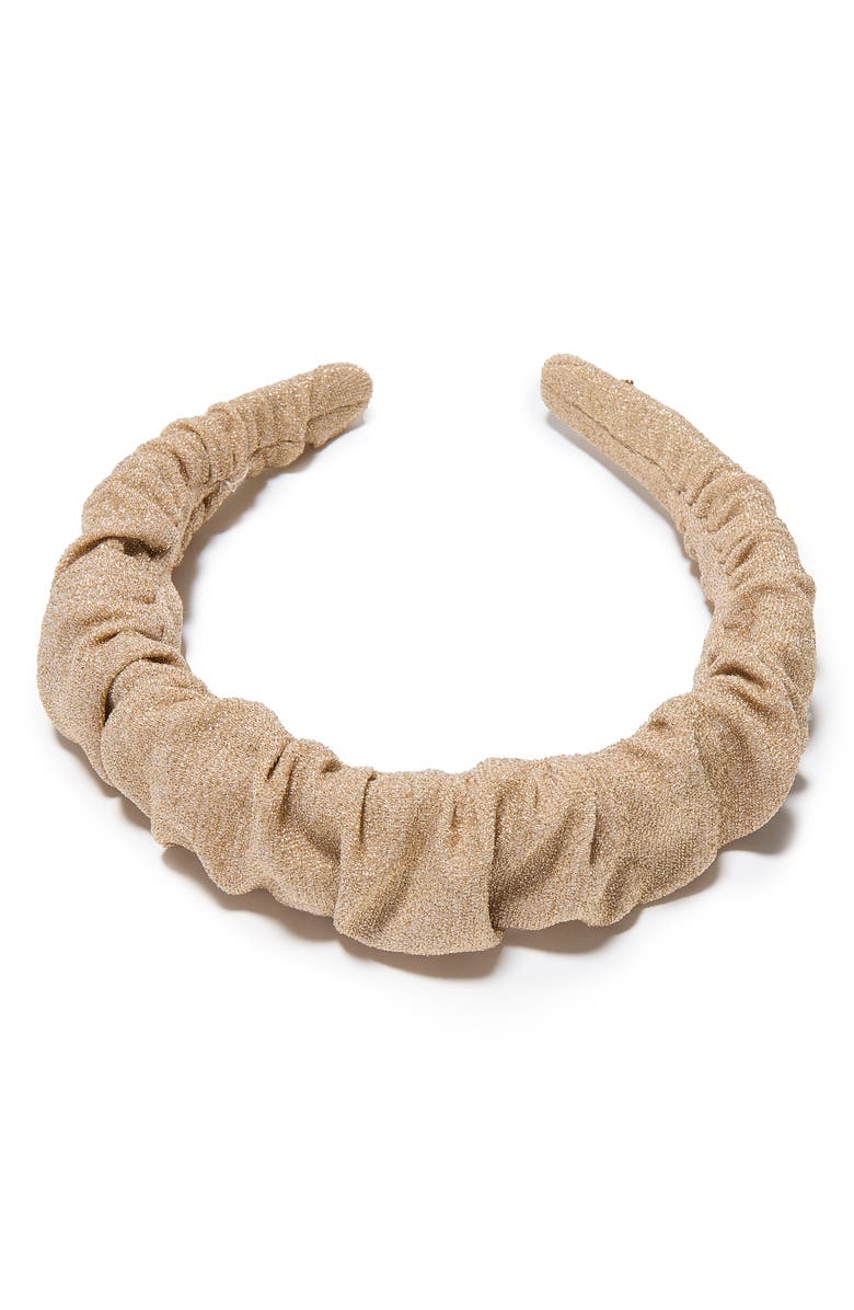 Lele Sadoughi Kelly Metallic Knit Ruched Headband, Alternate, color, Gold