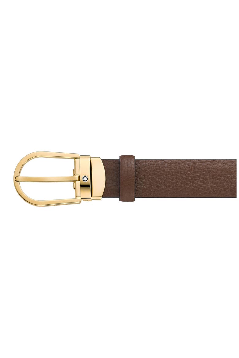 Horseshoe Buckle Leather Belt, Alternate, color, BROWN/ GOLD