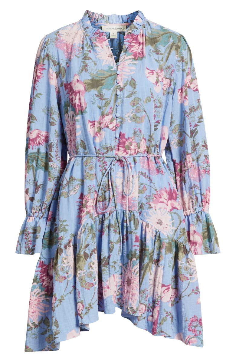 Treasure & Bond Floral Long Sleeve Drop Waist Dress, Alternate, color, Blue Garden Floral