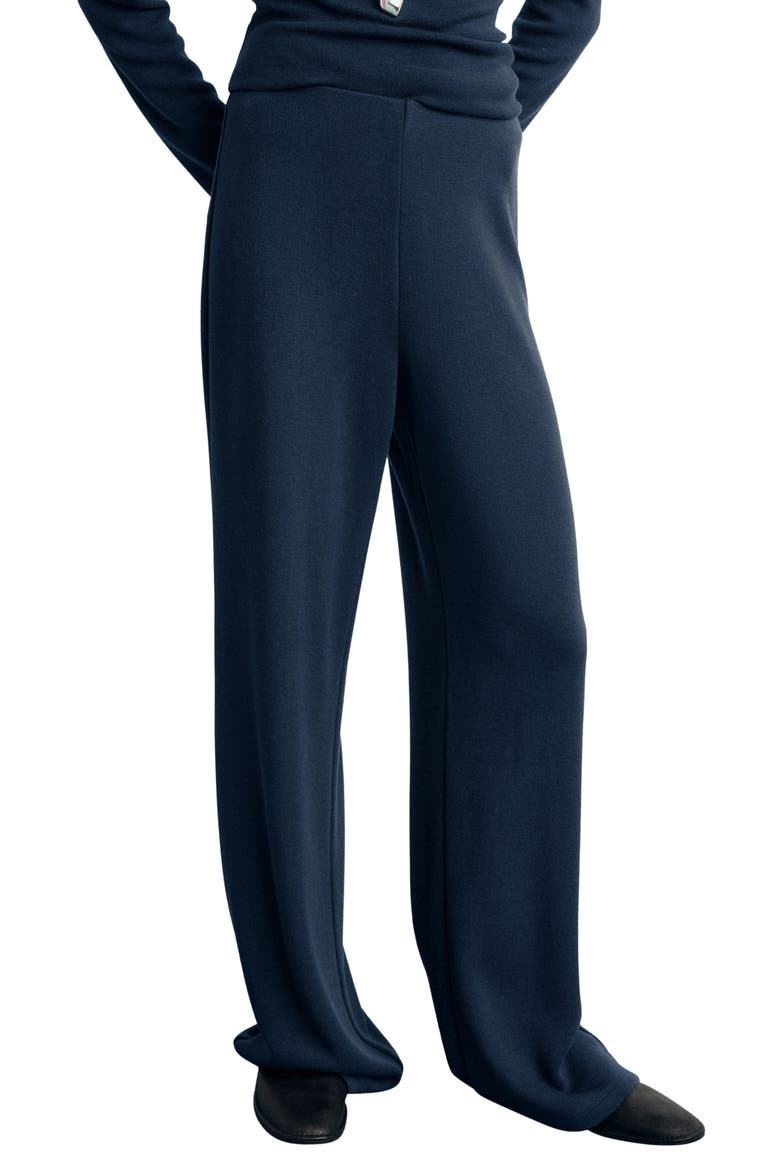 Elastic Waist Straight Leg Knit Pants, Main, color, NAVY
