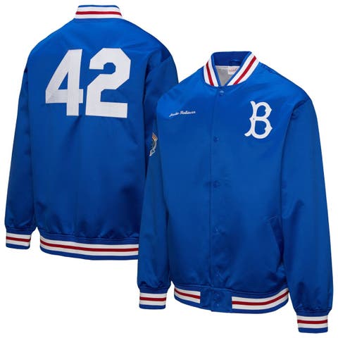 Men's Mitchell & Ness Jackie Robinson Royal Brooklyn Dodgers Legends Collection Vintage Satin Full-Snap Jacket
