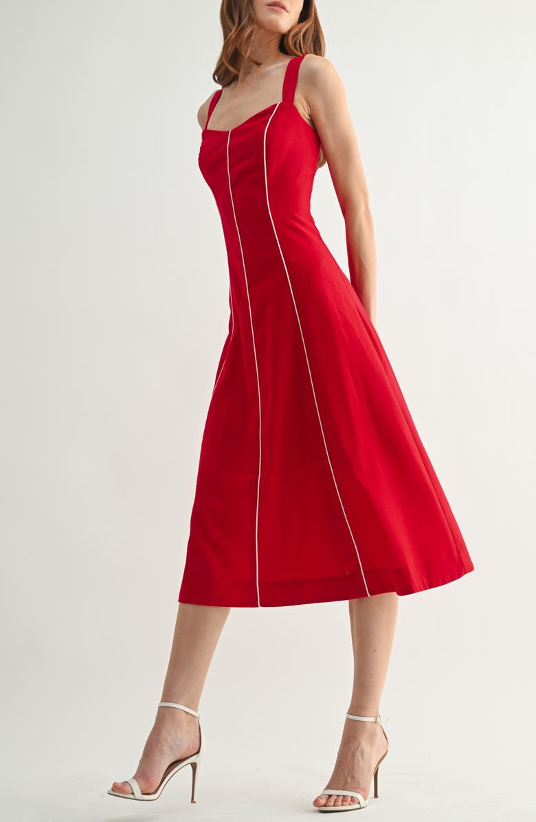 Mila Mae Piping Detail Sleeveless Fit & Flare Midi Dress, Alternate, color, Red