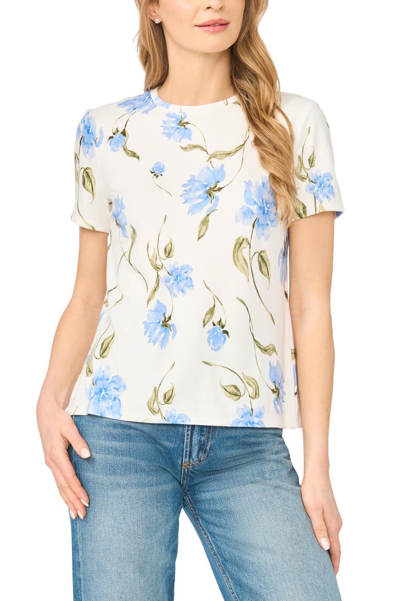 Floral Crewneck T-Shirt, Main, color, ULTRA WHITE