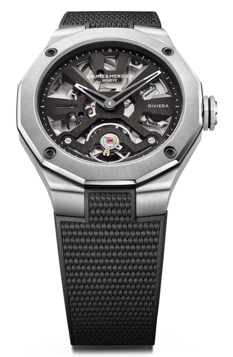 Baume & Mercier Riviera 10721 Skeleton Rubber Strap Automatic Watch, 42mm, Alternate, color,