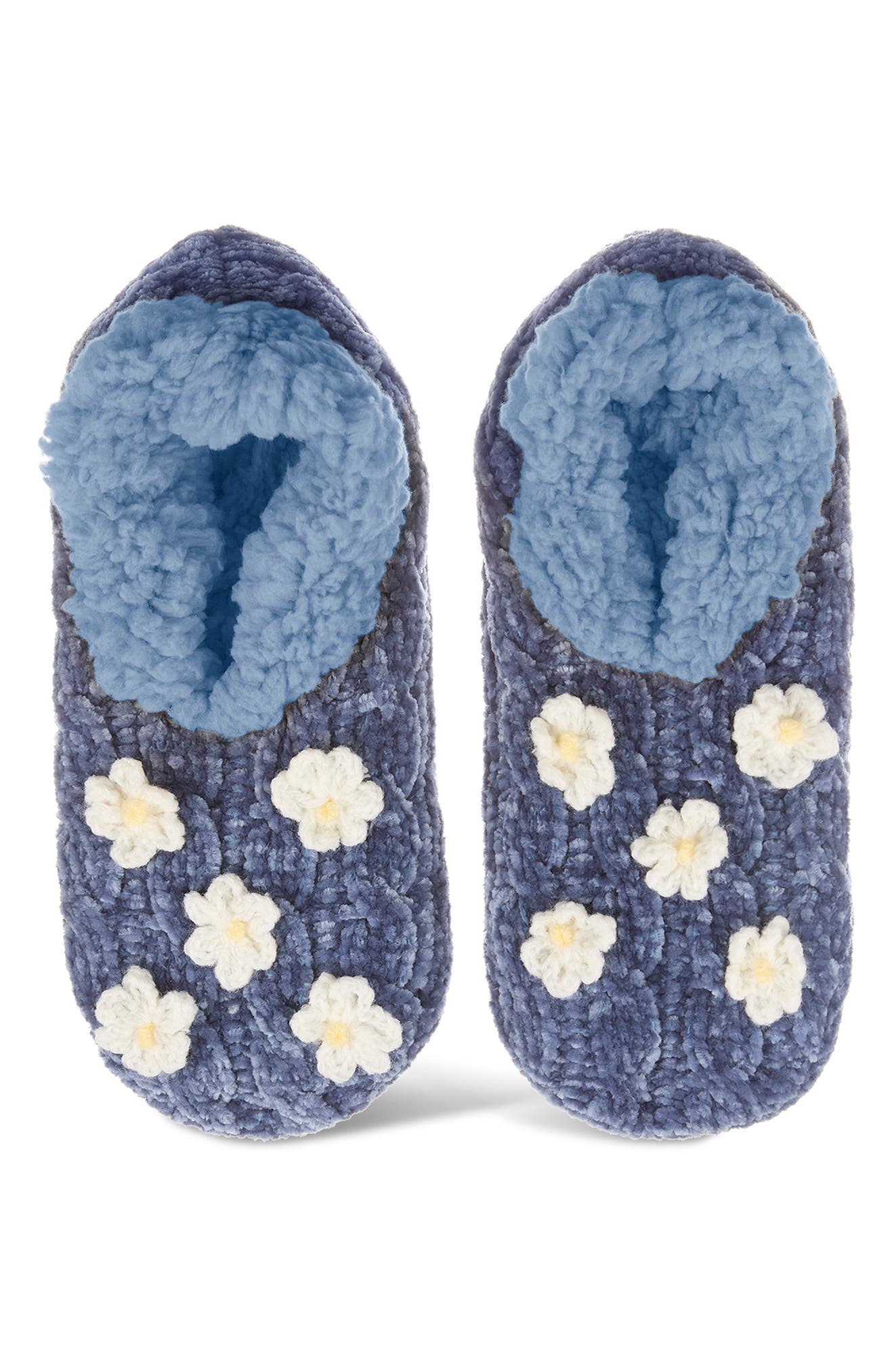 Dasies Chenille Slipper Socks, Main, color, DENIM