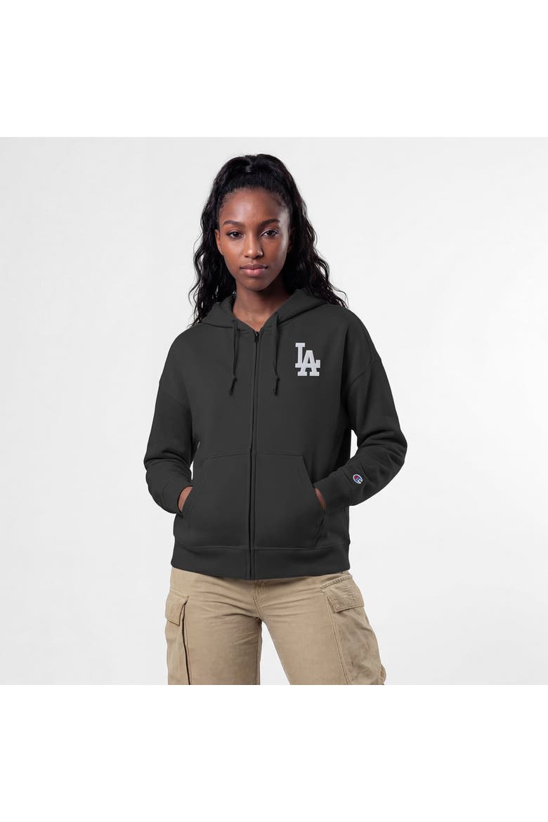 Women's Champion Black Los Angeles Dodgers Powerblend Fleece Full-Zip Hoodie, Main, color, Black