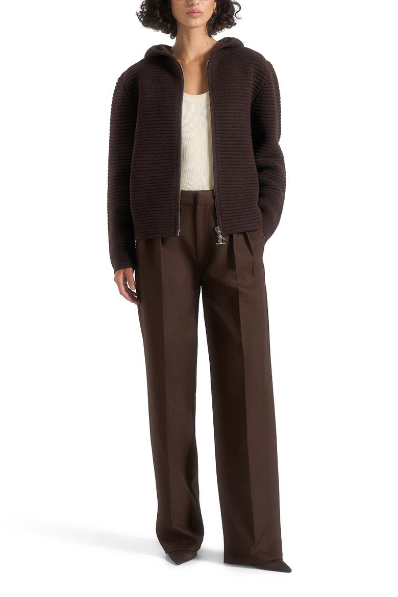 Eden Ribbed Knit Zip Hoodie, Main, color, Brown