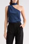Elodie Tie Neck One-Shoulder Satin Top