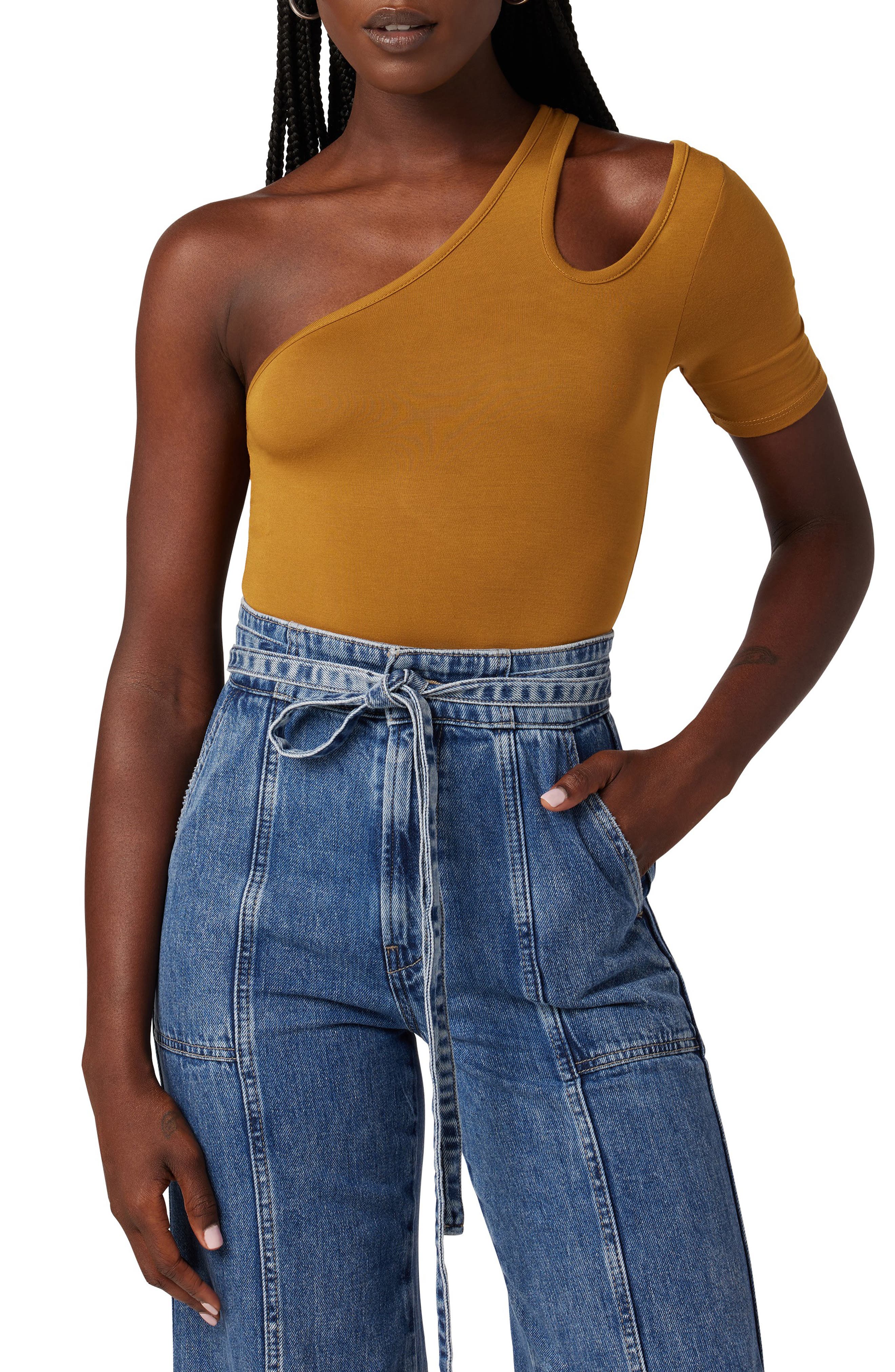Hudson Jeans Asymmetric Cutout One-Shoulder Bodysuit