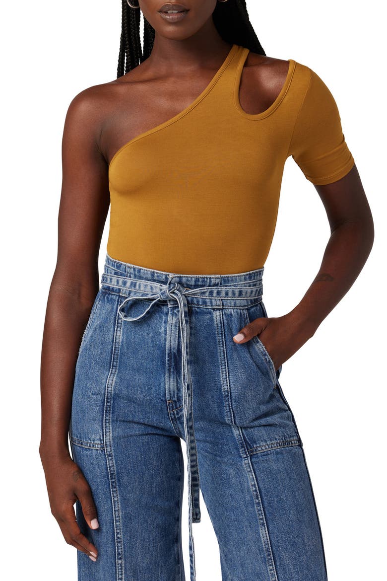 Asymmetric Cutout One-Shoulder Bodysuit, Main, color, DESERT SAND