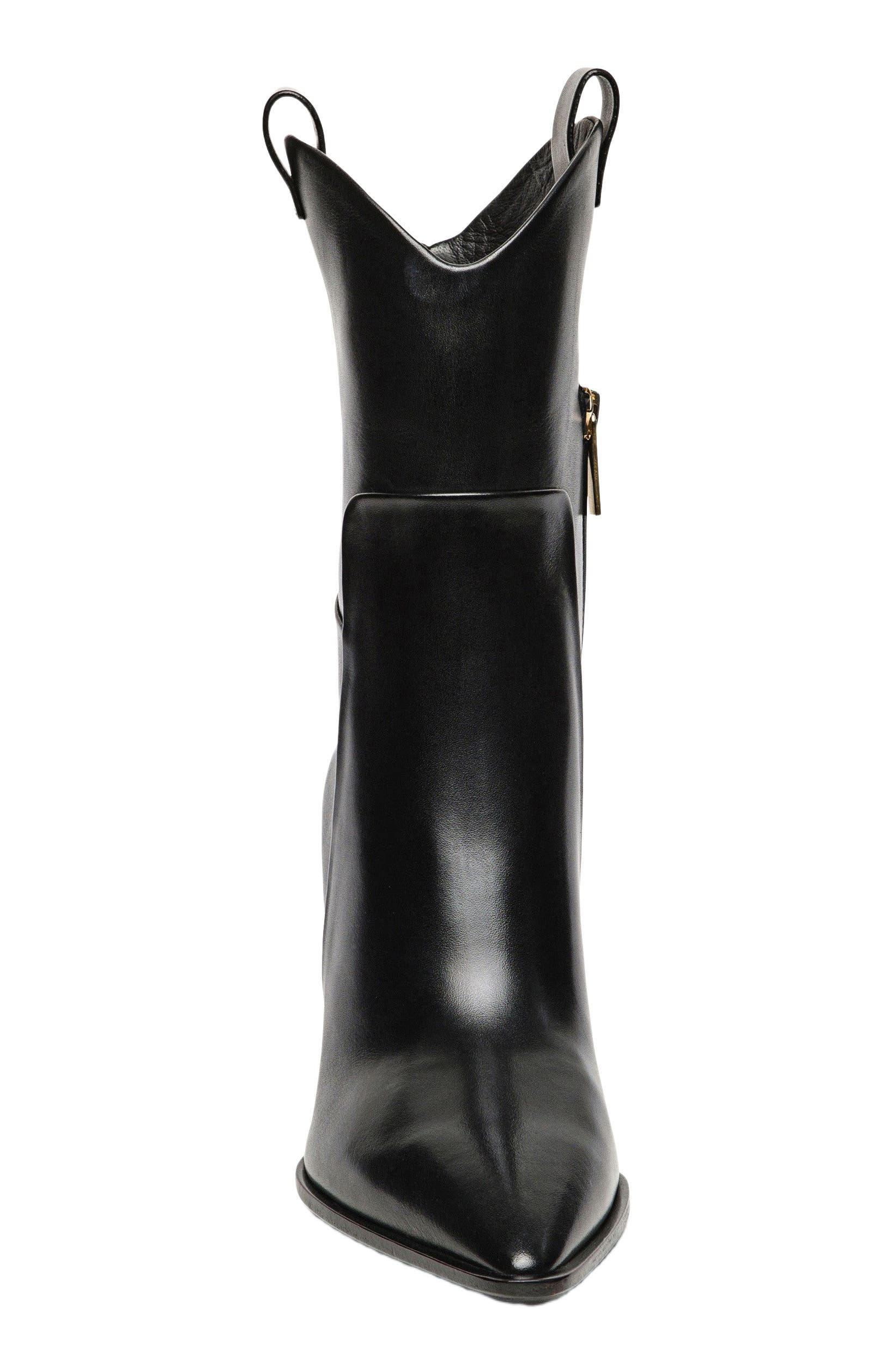 Santoni Women's leather texan ankle boot, Alternate, color, Black