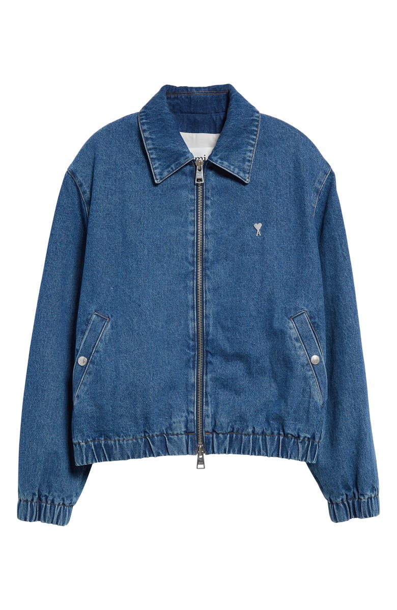 AMI PARIS Ami de Coeur Logo Plaque Zip Denim Jacket | Nordstrom